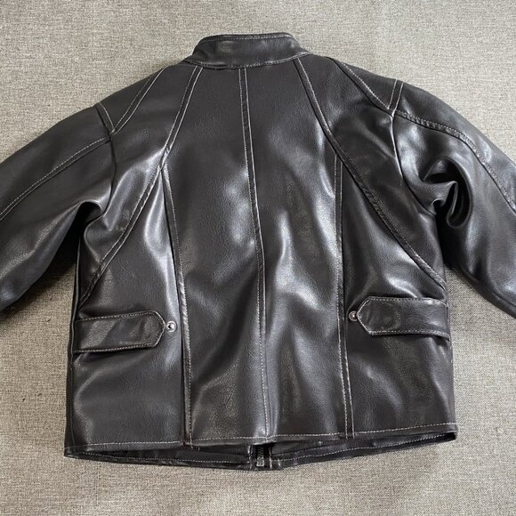 Kenneth Cole Reaction Faux Leather Jacket Kids Boys 4 Brown Biker Jacket - Picture 12 of 15